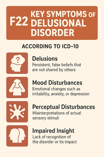F22 Delusional Disorder key symptoms