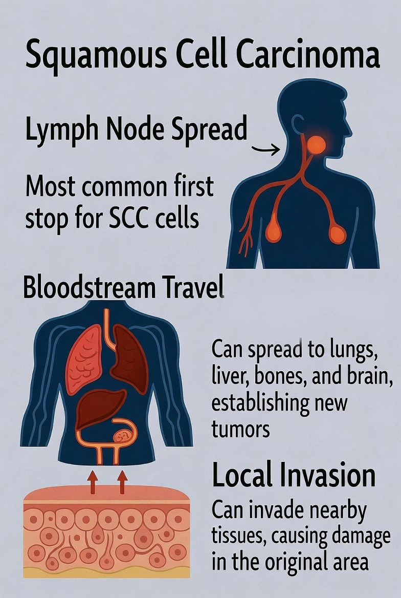The image is a graphical representation of Squamous Cell Carcinoma spread